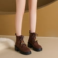 thumbnail image 6 of Dasayo Motorcycle Ladies Boots Brown Ankle Hiking Lace up Round Toe Low Heel Booties Ladies Shoes 36, 6 of 7