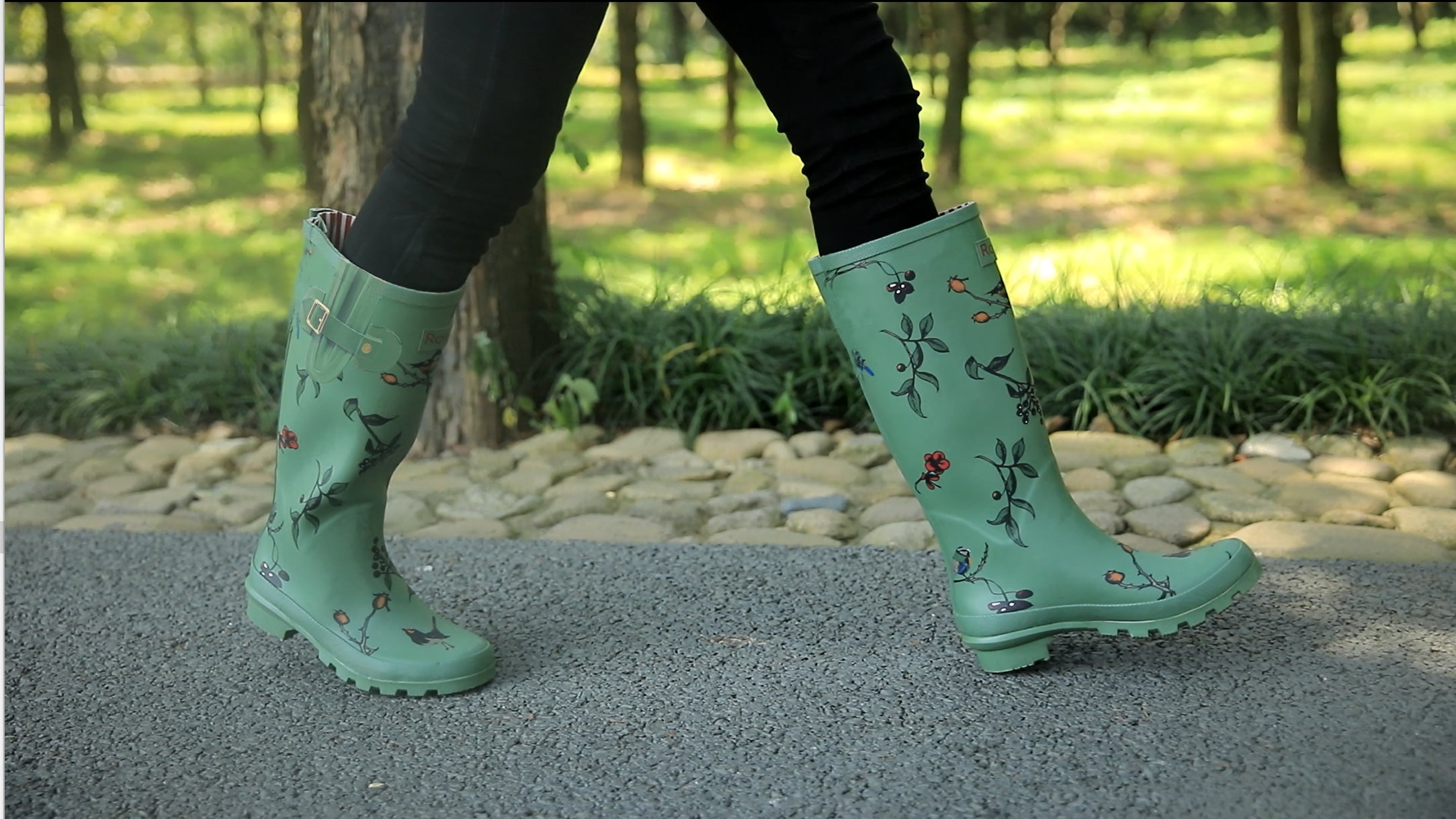 Rongee Rain Boots for Women Waterproof Outdoor Garden Shoes Bird Tree Printed 8 (B(M) US)