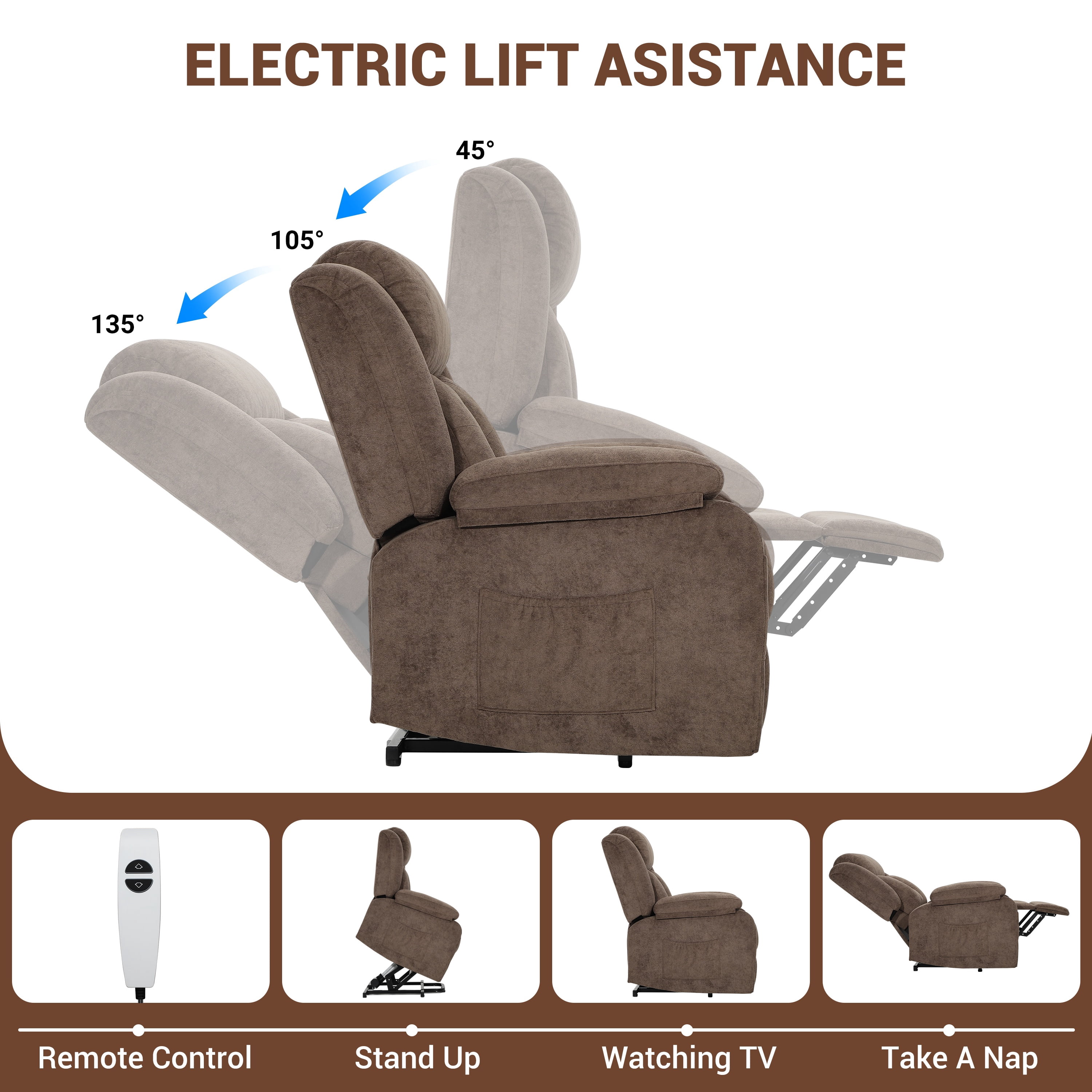 Power Lift Recliner Chair, UHOMEPRO Electric Lift Chair for Elderly with Remote Control, Stand Assist Recliner Chair for Living Room, 350 lbs Capacity, Brown