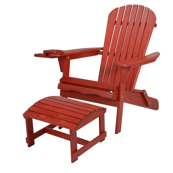W Unlimited Red Foldable Chair With Cup Holders And Ottoman SW2136RD-CHOT