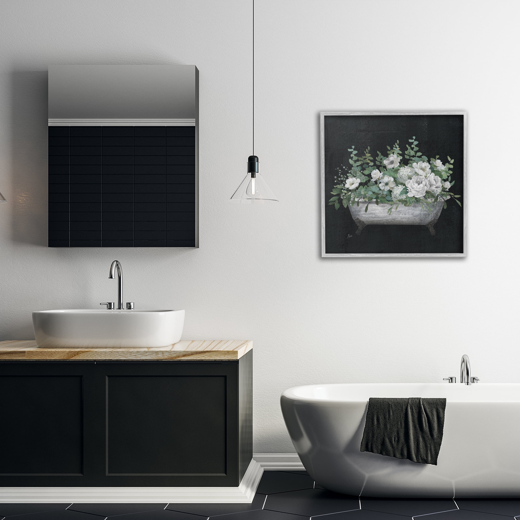 Stupell Industries Rustic Floral Bathtub Typography Painting Gray Framed Art Print Wall Art, 24 x 24