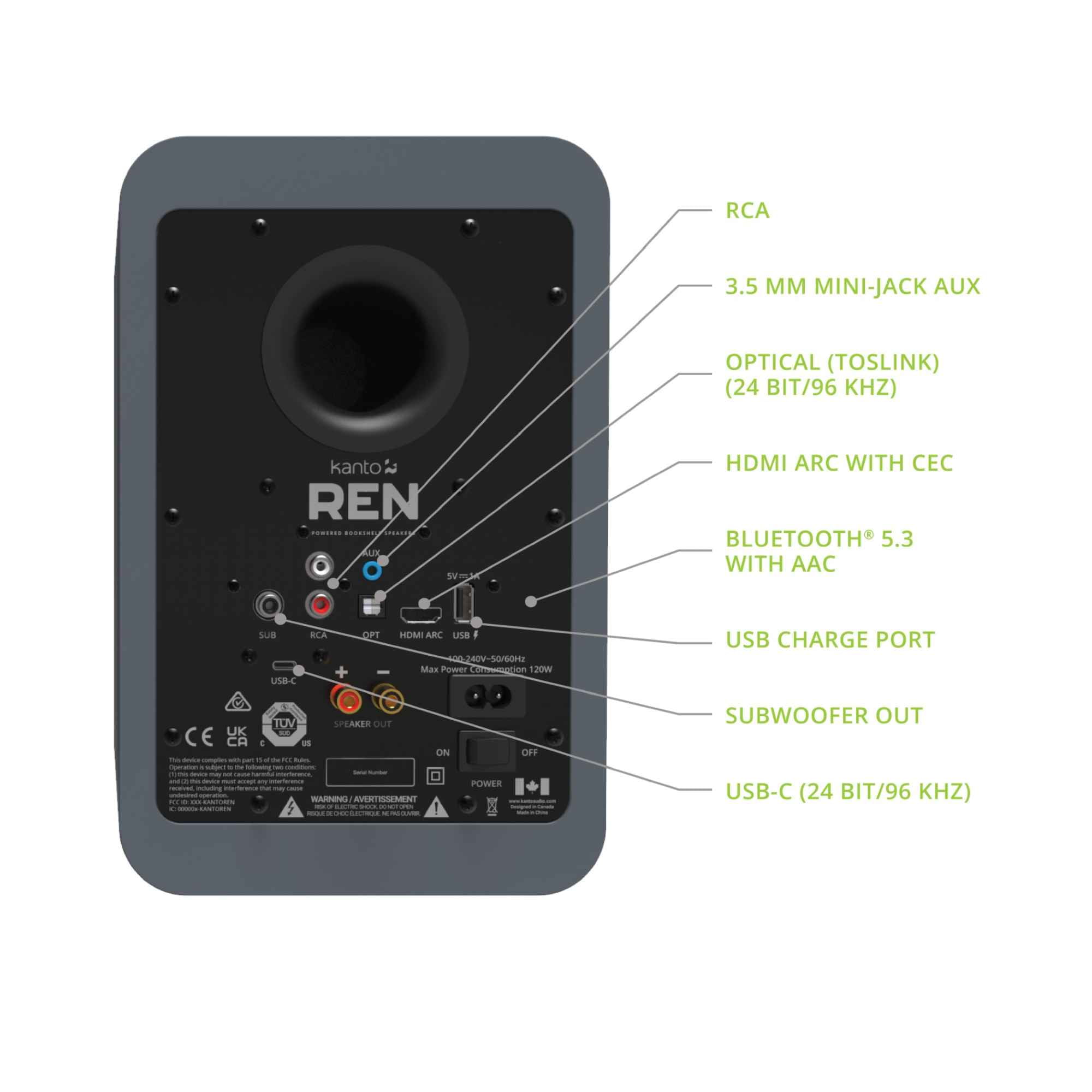 Kanto Ren Powered Speaker System (matte grey) and SUB8 Powered 8in Subwoofer (black)