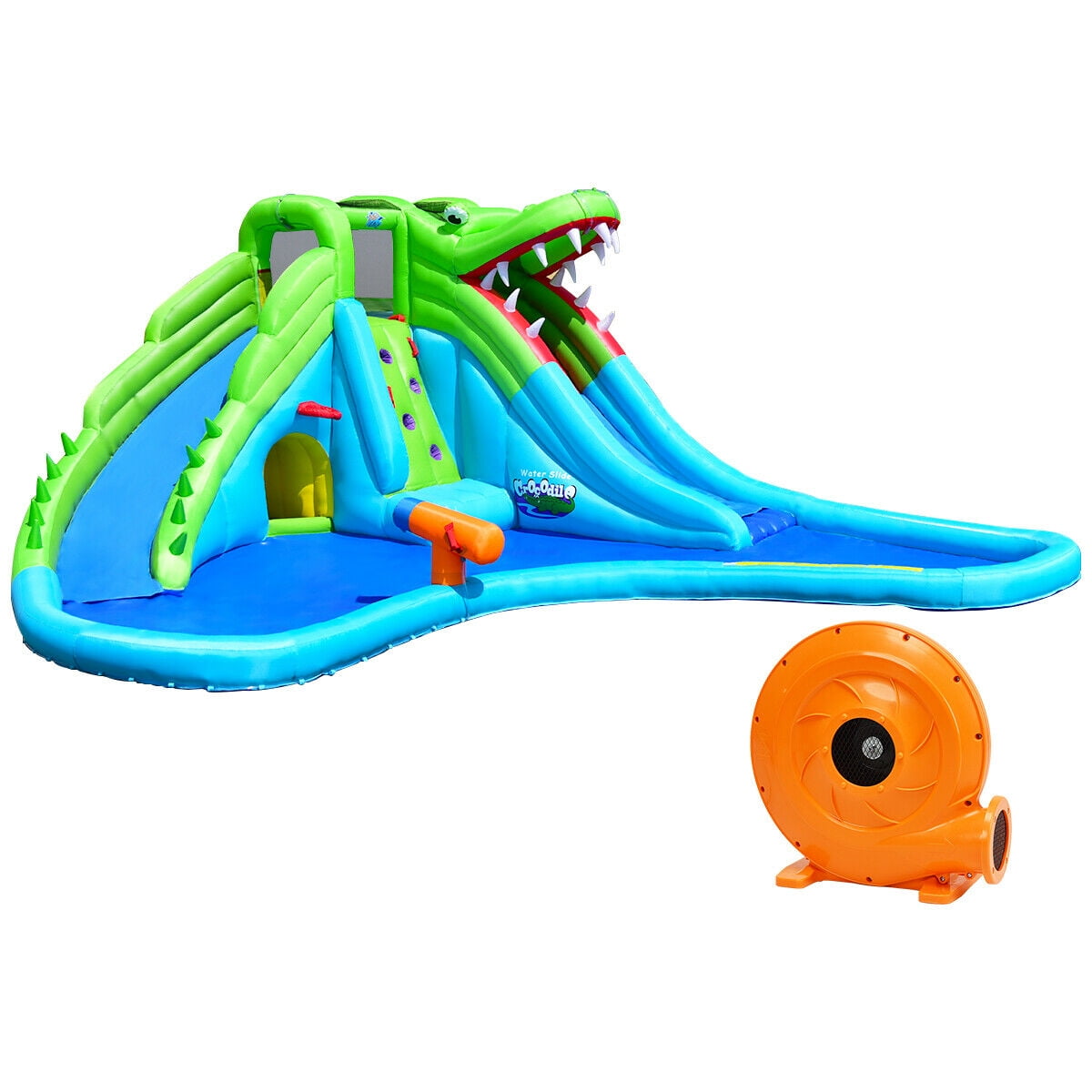 Gymax Crocodile Inflatable Water Slide Park Dual Slides Climbing Wall & Splash Pool - Walmart