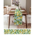 thumbnail image 3 of ERUNPONLY Summer Lemon Table Runner - 90 Inch Long Yellow Green Watercolor Botanical Aqua Striped Cotton Linen Blended Dress Scarves Farmhouse Table Runner for Kitchen Dining, Coffee Table, 13"x90", 3 of 8