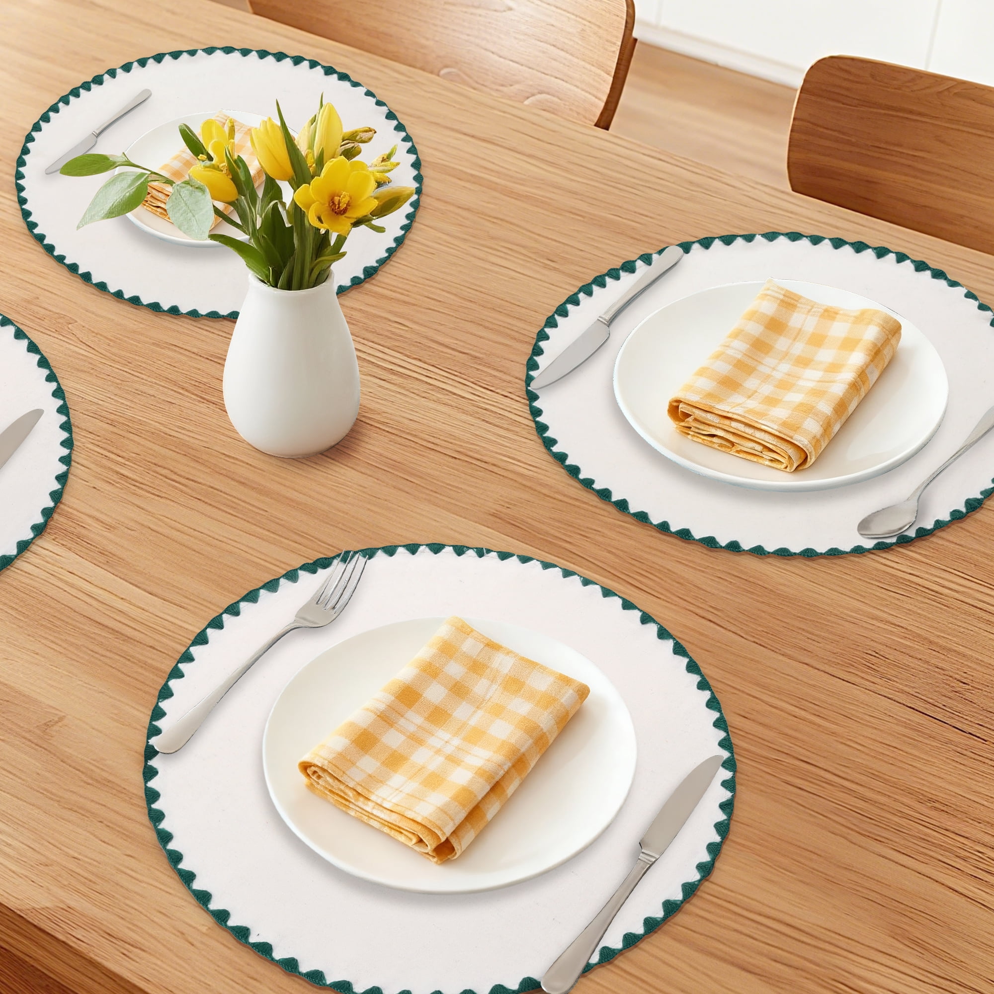 Farmhouse Placemats Set of 6 Placemats for Dining Table Decor Indoor Washable Kitchen Table Mat Green Line 15inch