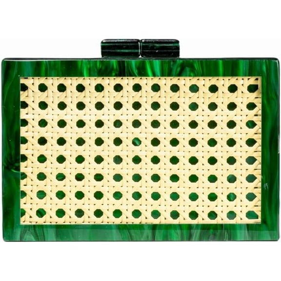 CAILDANL Women Acrylic Handbag Rattan Woven Pattern Square Box Crossbody Handbag Shoulder Bag Chain Purse