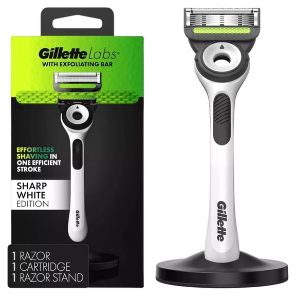Gillette Labs Sharp White Edition Exfoliating Bar Razor with Refill Stand