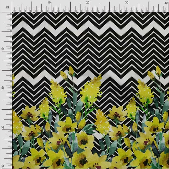 oneOone Viscose Chiffon Fabric Chevron|Leaves & Floral Panel Fabric Prints By Yard 42 Inch Wide