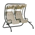 thumbnail image 2 of Outsunny 2-Seat Modern Steel Canopy Porch Swing with Cup Holder and Cushions, Beige/Black, 2 of 9