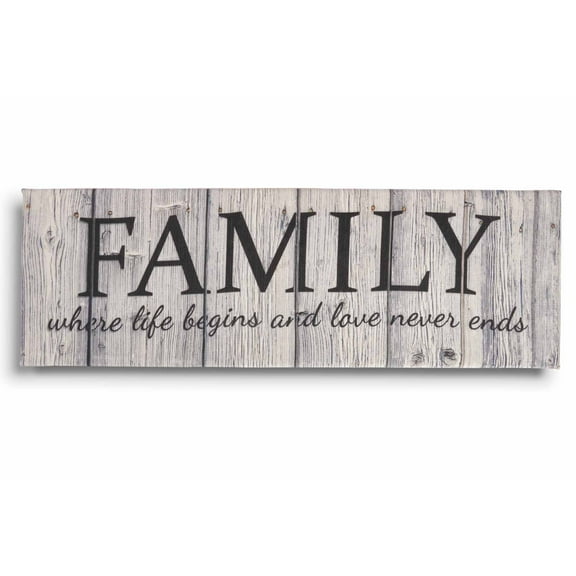 Inkdotpot Stretched Canvas Quotes Wall Art Decor, Family Where Life Begins And Love Never Ends Wall Decor- 6 x 17 Rustic Wall Art Sign- Farmhouse Decor Faux Plaque Sign