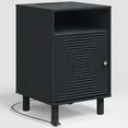 thumbnail image 2 of Heynemo Wood Nightstand with Storage, Bedside Table with Charging Station and Solid Wood Legs, Ideal for Living Room, Bedroom, Entryway,Black, 2 of 8