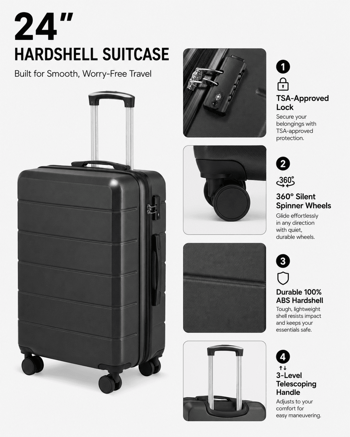 24" Checked Medium Expandable Hardside Luggage,Spinner Suitcase with TSA Lock,Blue - EX-Lite