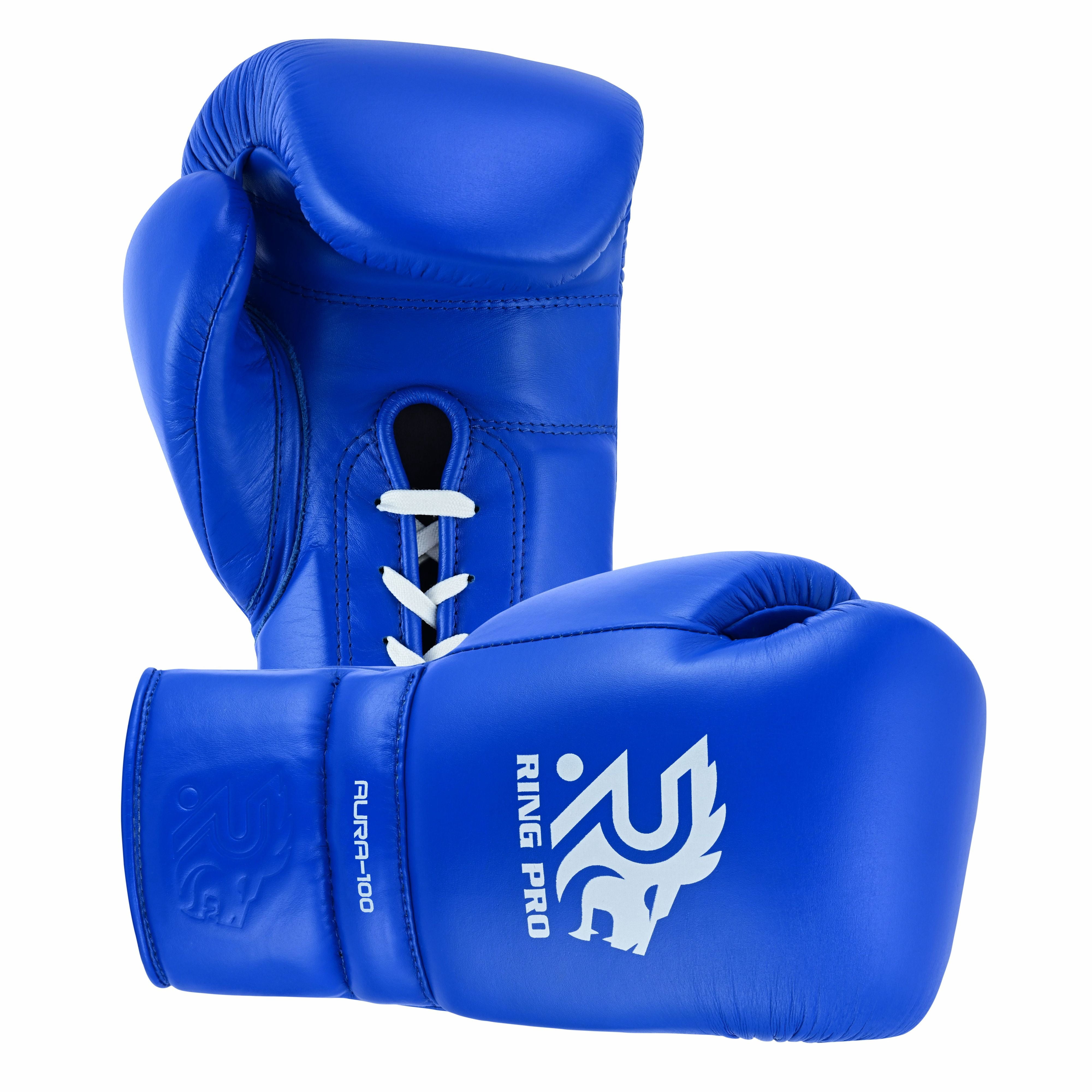 Ring Pro Sports Aura-100 Series Boxing Glove Made of Genuine Cowhide Leather for Boxing & MMA - Blue 12 oz