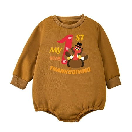 

EFGYYF Girl Outfits Baby Boy Outfits And Toddler Boys Girls Long Sleeve Cartoon Turkey Letter Printed Round Neck Romper Bodysuits Brown 18-24 Months