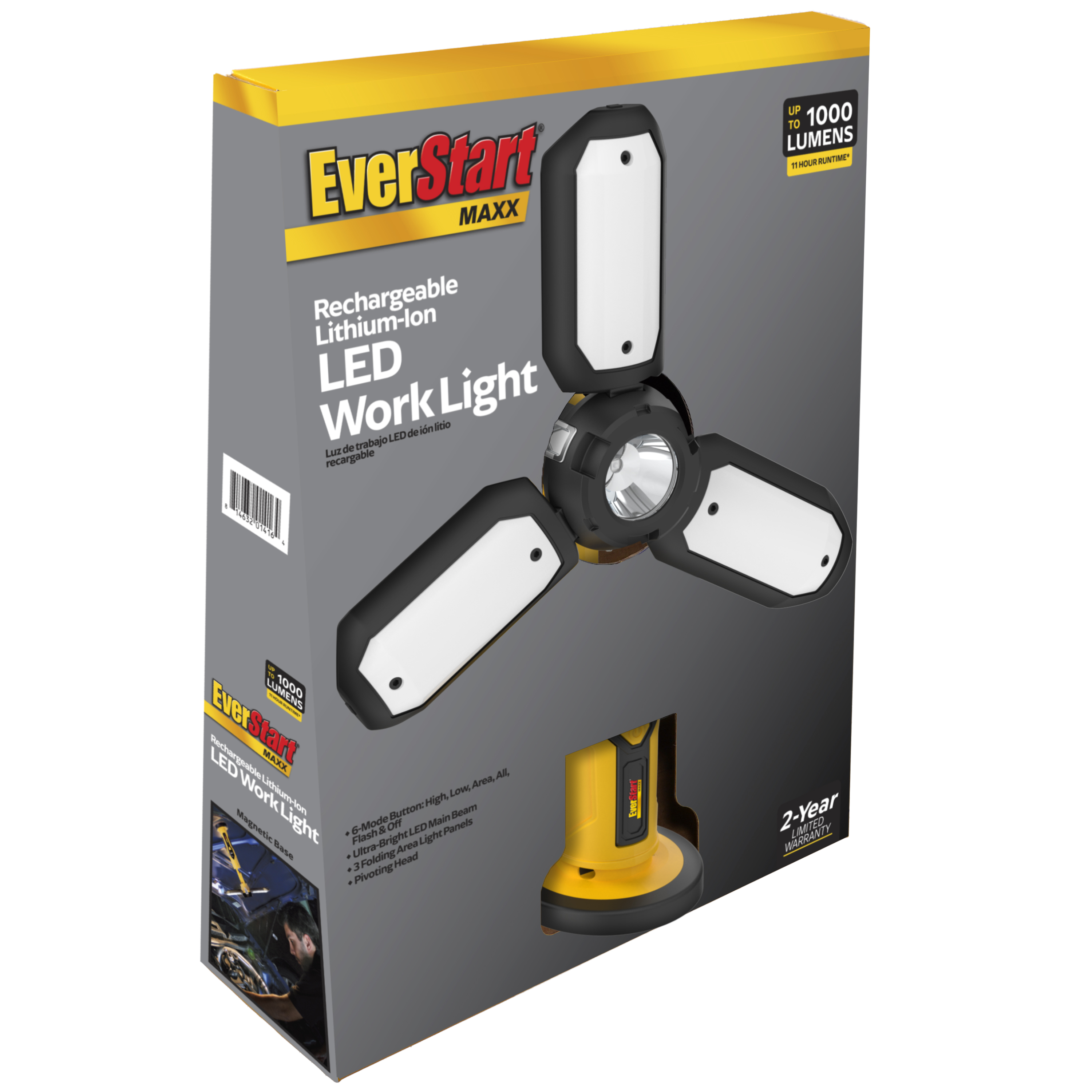 Everstart 600 Lumen Brightness LED Portable Folding Work Light with USB Power in/Out - image 2 of 10