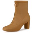 thumbnail image 1 of Botines de Tacones Gruesos con Punta Cuadrada y Cremallera Delantera Allegra K Marrón 36, 1 of 6