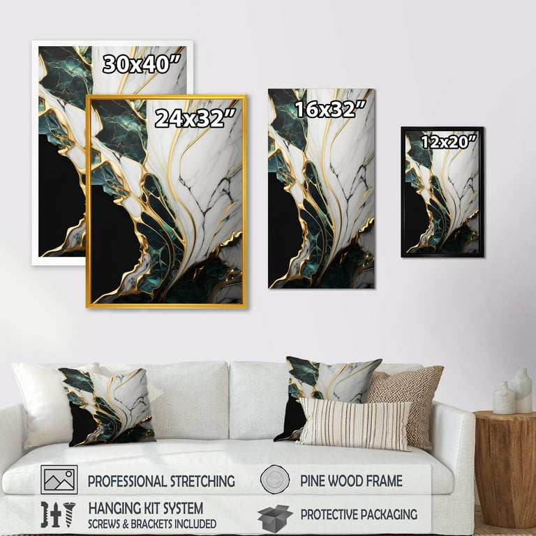 30X40 Abstract Black + Gold I With Gold Frame