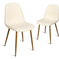 Dining Chairs Set of 2, Modern Upholstered Fabric Armless Kitchen Chairs, Fleece Side Chairs with Faux Wood-Grain Metal Legs for Living, Dining Room, Restaurant, Cream White