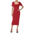 thumbnail image 1 of TheMogan Robe Midi Moulante Crayon en Coton Extensible à Manches Courtes et Encolure Carrée pour Femmes P-TG, 1 of 6