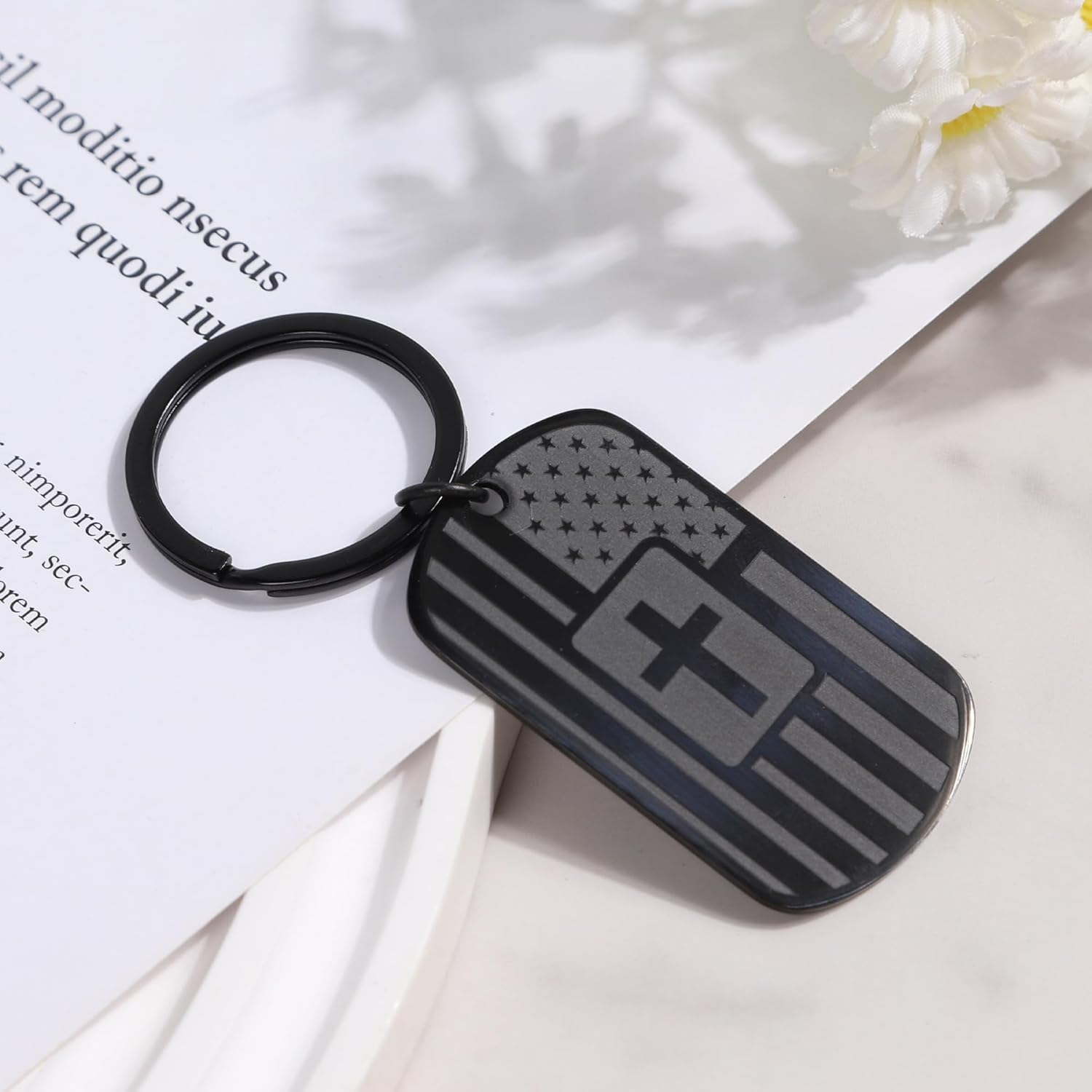 Men's and boys' keychains, dog tag style keychains, black key rings birthday Christmas Veterans Day gifts
