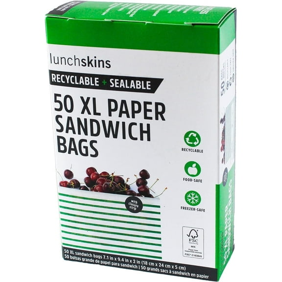 Lunchskins Recyclable  Sealable Stripe Quarts Paper Bags 50 Pack Pack of 2