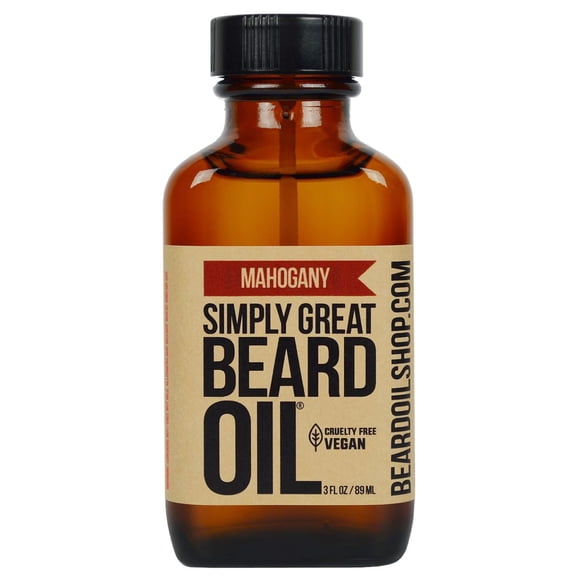 Aceite para barba Simply Great - Aroma a CAOBA - Regalos navideños - Rellenos de calcetines - Acondicionador para barba - 3 Oz - Aplicador fácil - Natural - Vegano y libre de crueldad - Regalos para h
