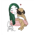thumbnail image 3 of Pug Duvet Cover Sets, Dog with Girl Loving Your Pets Bonding with the Animals, Bedding Set with 2 Duvet Covers & 4 Pillowcases, 2 Pack Cal King Size, Forest Green Pale Brown, by Ambesonne, 3 of 7