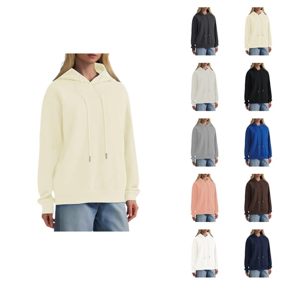 Heavyweight Hoodies for Women Fall Winter Long Sleeve Drop Shoulder Loose Plain Hooded Sweatshirt with Pockets Pullover Tops