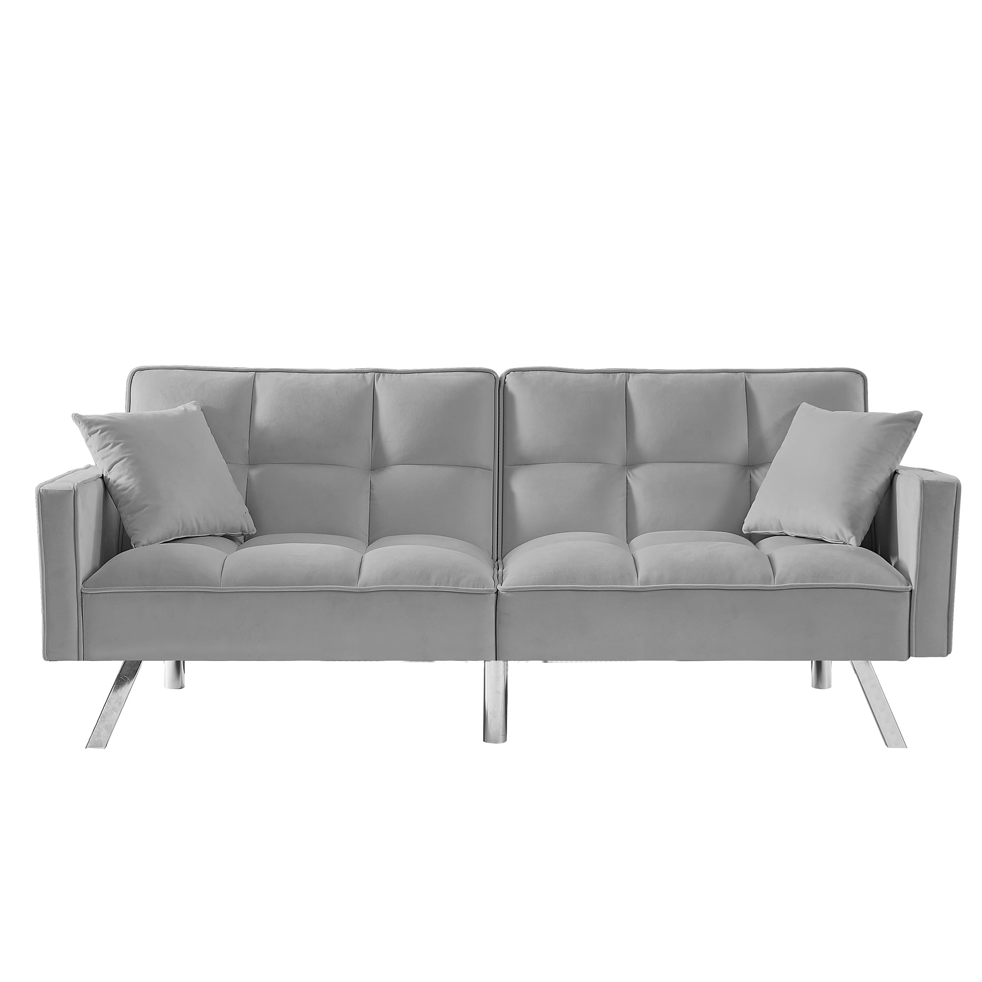 Kepooman Modern Convertible Velvet Futon Couch with 2 Pillows for Office Living Room Bedroom, Gray Kepooman Modern Convertible Velvet Futon Couch with 2 Pillows for Office Living Room Bedroom, Gray