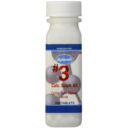 Hyland's Cell Salts #3 Calcarea Sulphurica 6X Tablets, Natural Homeopathic Relief of Colds, Sore Throat, Acne, 500