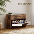 thumbnail image 3 of Banc d'Entrée Brun Rustique avec Rangement - Banc à Chaussures, Tiroir Rabattable et Dessus Relevable - Siège Style Ferme pour Couloir, Chambre et Salon - 31,5” de Large, 3 of 7