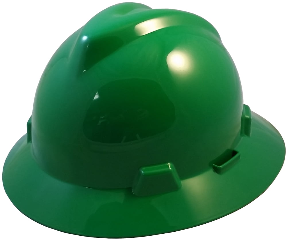 MSA V-Guard with Staz On Suspensions - Full Brim Hard Hats and Safety Tote - Green