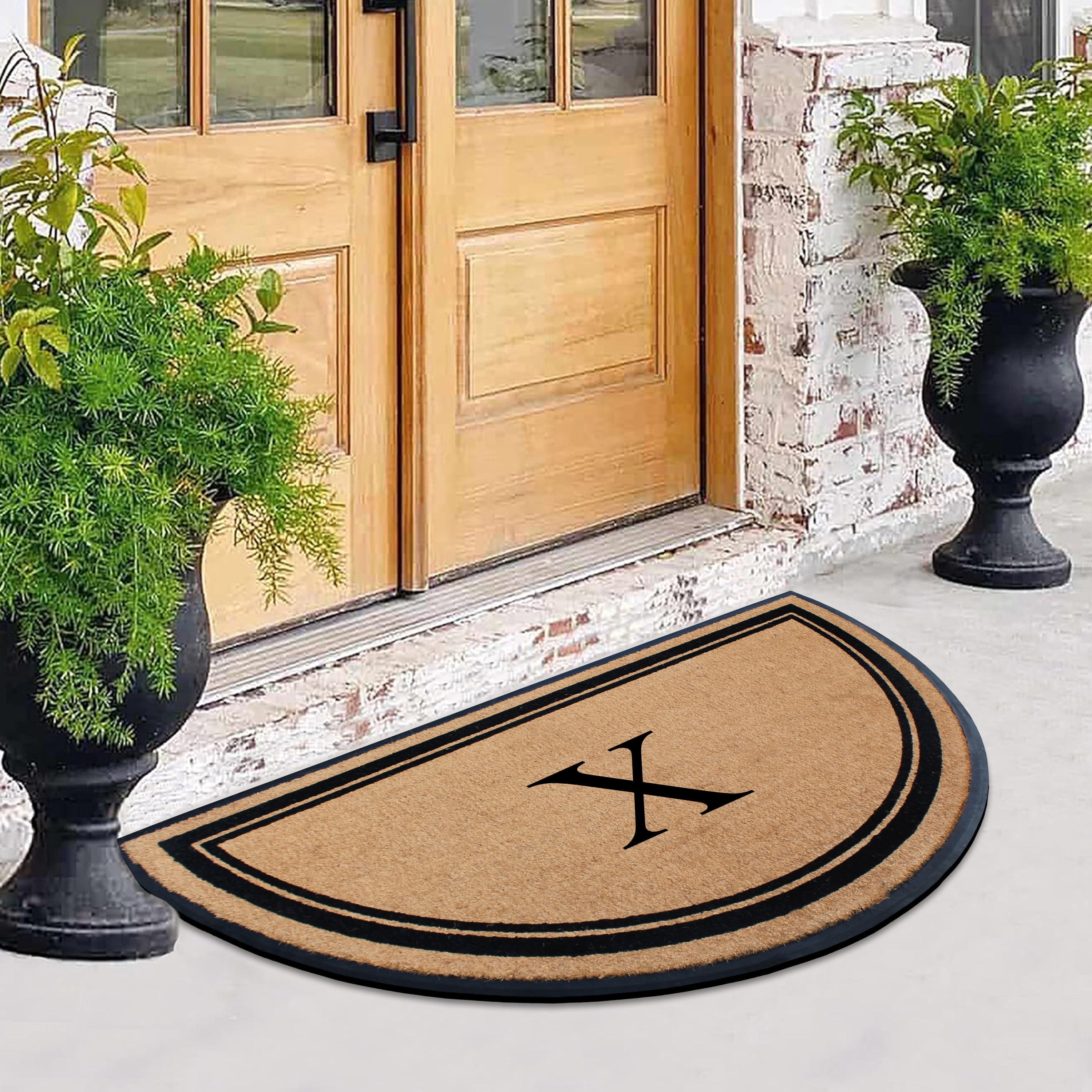 A1HC 36"x72" Natural Coir & Rubber Semicircular Monogrammed Door Mat, Thick, Durable, Heavy-Duty Welcome Mat for Front Door, Black Border