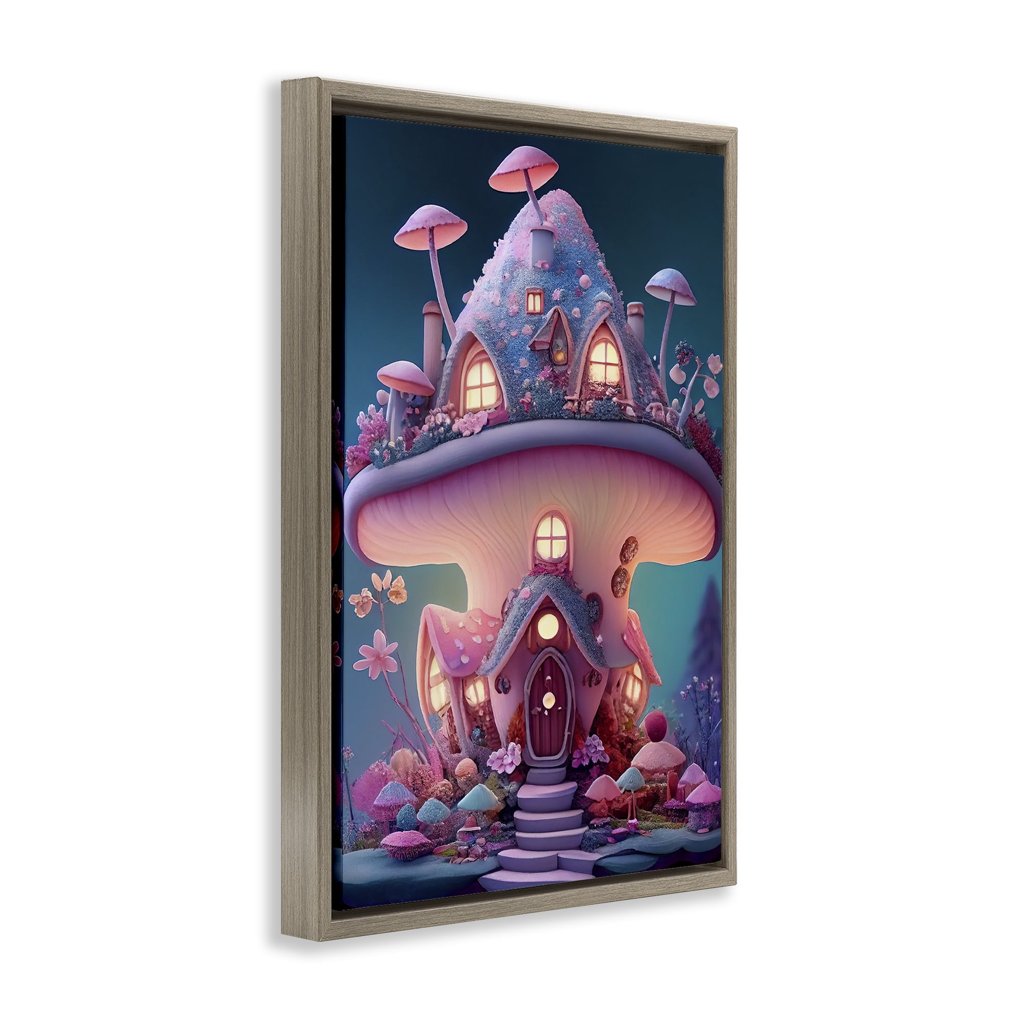Stupell Industries Mystical Mushroom House Town & City Painting Brown Floater Framed Art Print Wall Art, 21 x 31