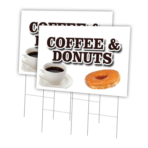 Coffee & Donuts 2 Pack Of 24" x 36" Yard Sign & Stake | Advertise Your Business | Stake Included Image On Front Only | Made in The USA