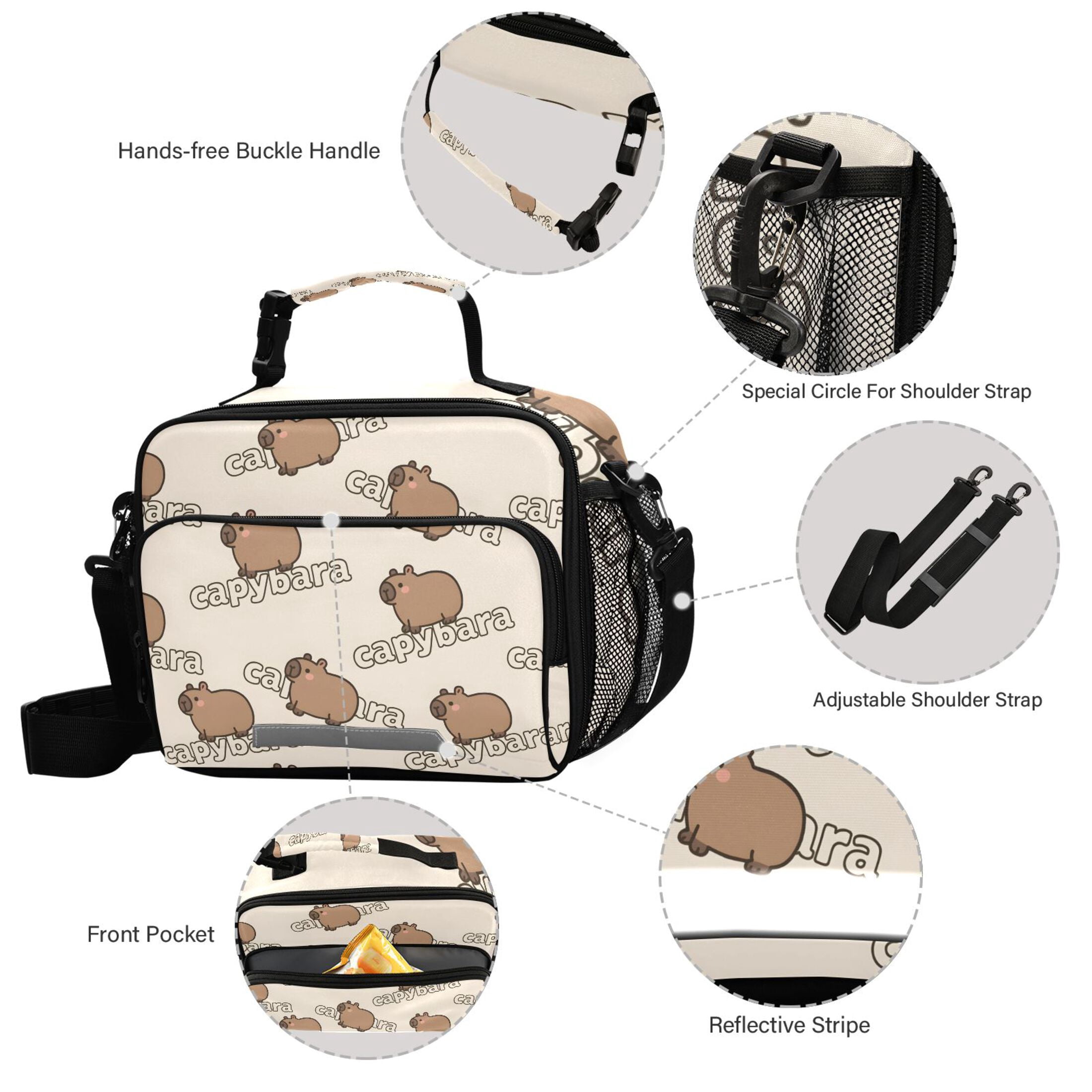 ALAZA Capybaras Cute Lunch Box Insulated Cooler Bag Reusable Tote Bags Shoulder Strap