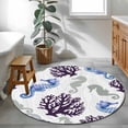 thumbnail image 4 of Summer Ocean Round Living Room Rugs 3.3 ft, Blue Seahorses Purple Coral Marine Life Abstract Washable Area Rug with Non-Slip Sturdy Edge Binding Round Front Door Mat Floor Carpet for Entryway, 4 of 9