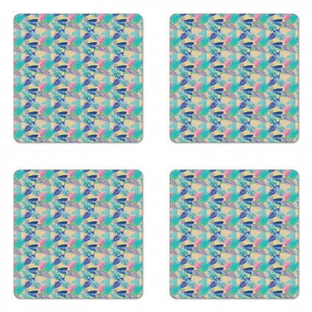 

Tropical Coaster Set of 4 Exotic Hawaiian Flora with Colorful Foliage Leaves Illustration of Summer Nature Square Hardboard Gloss Coasters Standard Size Multicolor by Ambesonne
