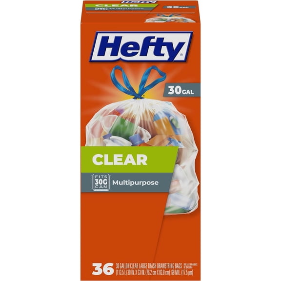 Clear Trash Bags, Clear, 30 Gallon, 36 Count