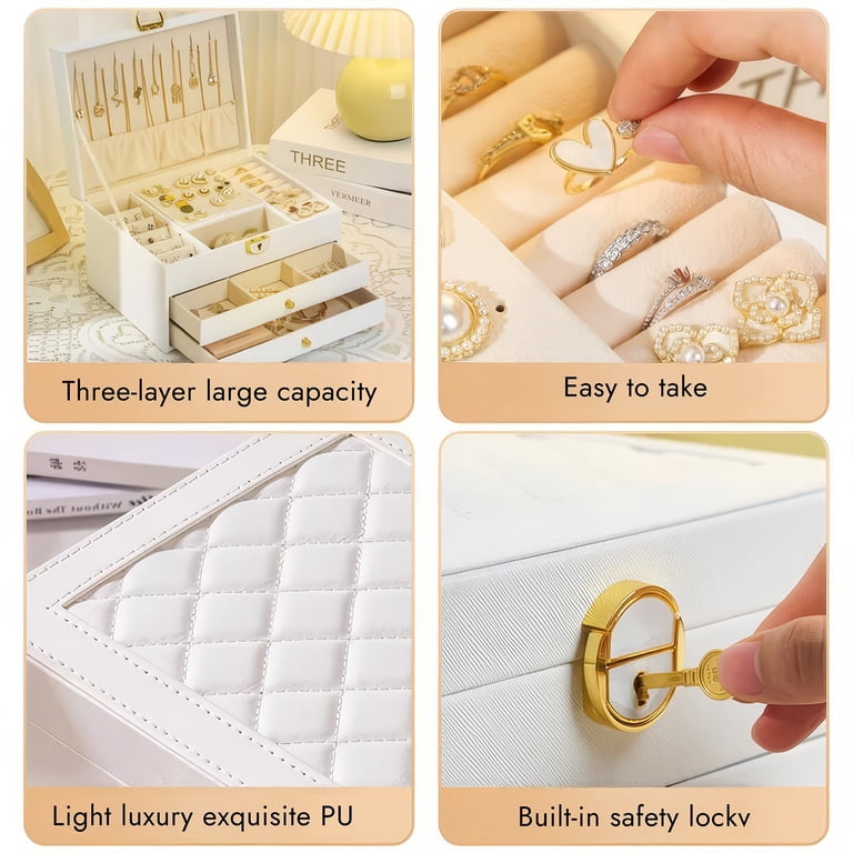 Bevtee 3-Layer Lockable PU Leather Jewelry Box photo 4