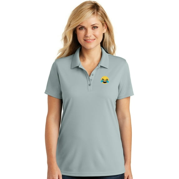 Womens Laughing Tears Emoji Patch Moisture-Wicking Polo Shirt, 2XL Gusty Grey