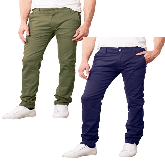 CHOK Mens Slim Fit Cotton Stretch Chino Pants 2 Packs