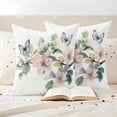 thumbnail image 3 of Butterfly Floral Pillow Covers 2 Pack Watercolor Pink Blue Butterflies Vintage Green Leaf Pillowcase Waterproof Outdoor Throw Pillow Cover for Patio Garden Square Cushion 24”x24”, 3 of 9