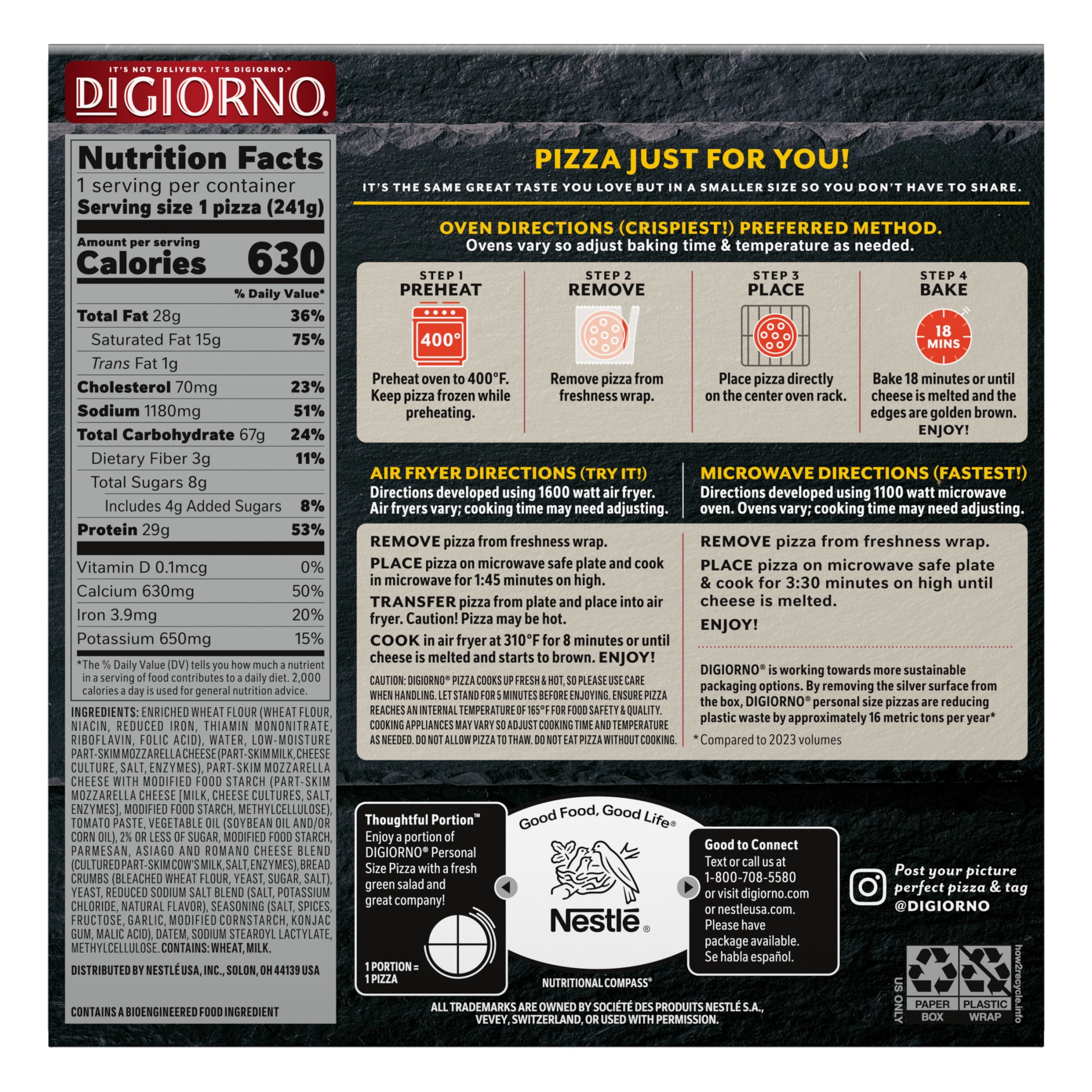 DiGiorno Four Cheese Stuffed Crust Personal Pizza with Marinara Sauce, 8.5oz (Frozen)