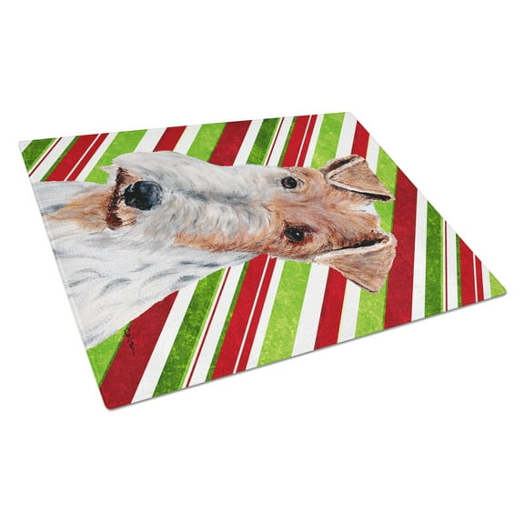 Carolines Treasures SC9796LCB Wire Fox Terrier Candy Cane Christmas Glass Cutting Board Large, 12H x 16W, multicolor