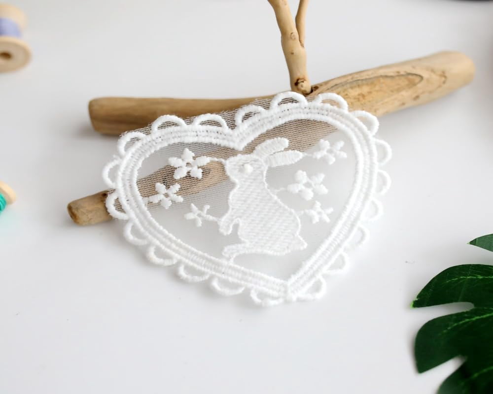 9pcs Heart Shapes Lace Applique Embroidery Organza Patches DIY Sewing Craft for Decoration Repairing and Decorating (White)