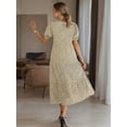 thumbnail image 3 of Women's Casual Boho Dress Floral Print Ruffle Puff Sleeve High Waist Midi Beach Dresses, 3 of 6