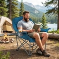 thumbnail image 4 of Costway Oversized Camping Chair, Folding Upholstered Oxford Chair with Side Pockets Blue, 4 of 10