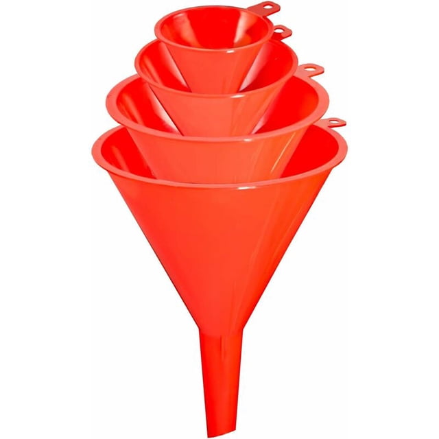 Embudo universal de 4 piezas - Práctica ayuda de llenado con ojales para un fácil almacenamiento - Mini embudo de llenado para cocina o taller - Embudo de aceite TUNC Sencillez