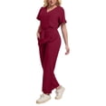 thumbnail image 2 of Purcolt Scrub Sets for Women Comfort V Neck Short Sleeve Tops and Drawstring Elastic Waisted Pants with Pockets for Nurse Esthetician Workwear, 2 of 6